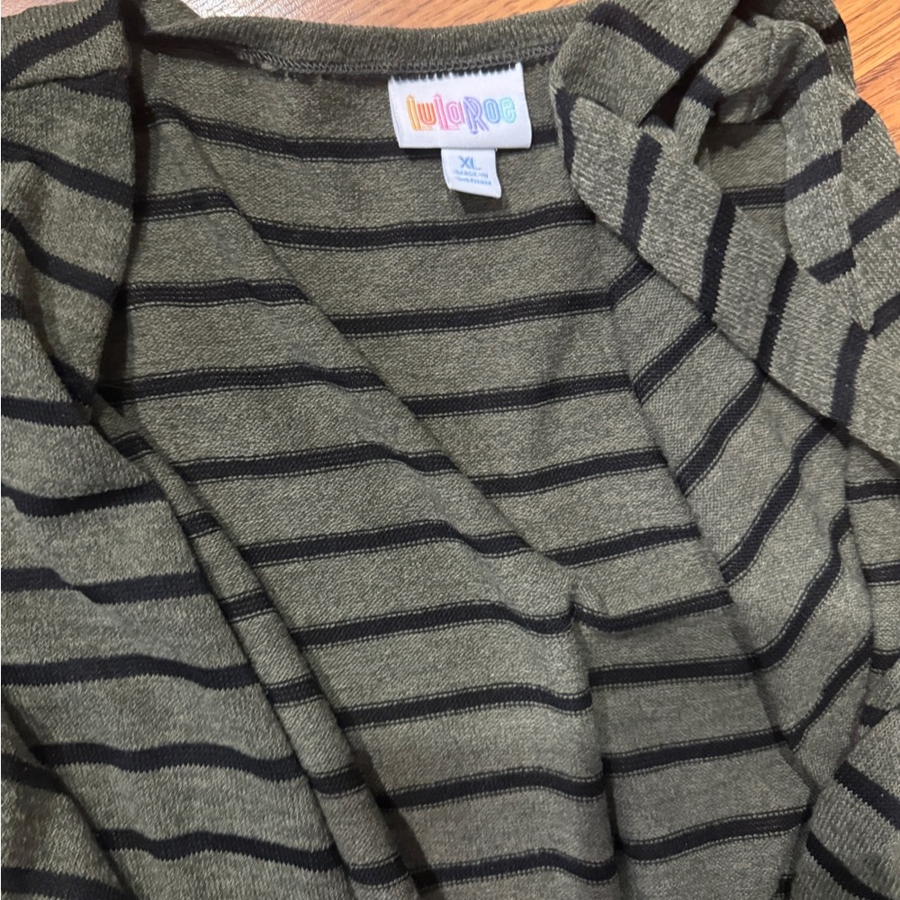 LuLaRoe Women's V-Neck Sweater - Olive and Black Stripes